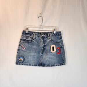 WILD FABLE Blue 100% Recycled Cotton Denim Letterman Academia Mini Skirt Women 8